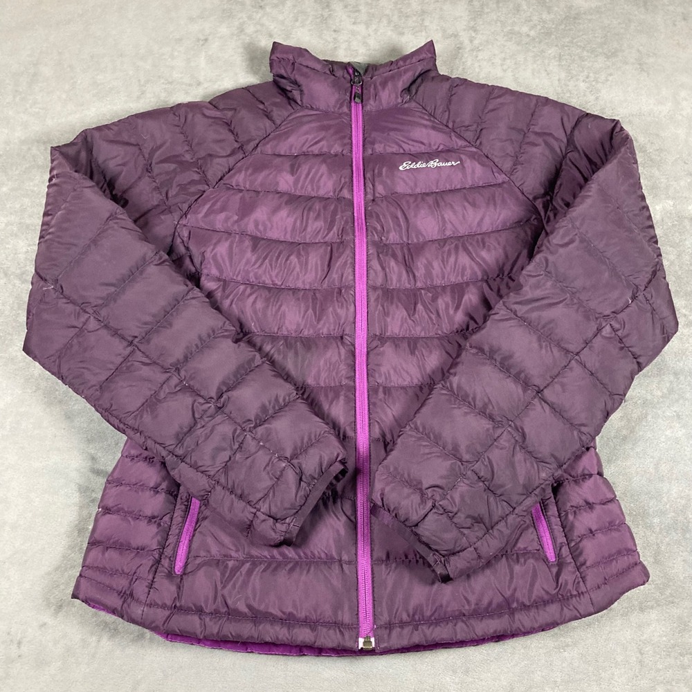 Eddie Bauer Womens Plum Purple Goose Down Puffer Jacket Size Medium Full Zip